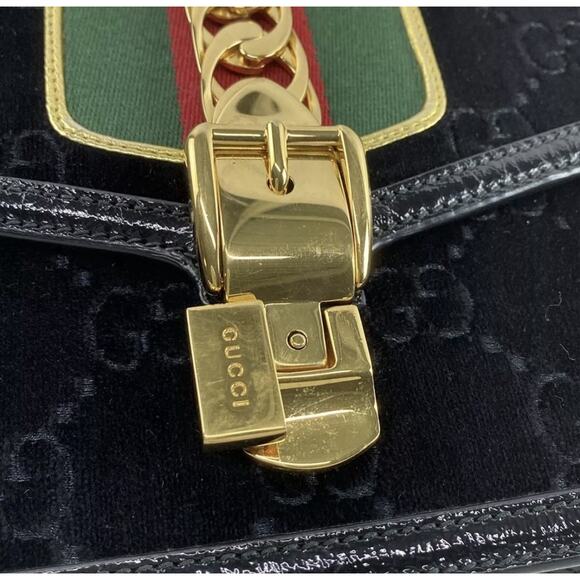 ❌sold❌ Auth GUCCI Sylvie Black Gold Multi Velour Hardware - Shoulder Bag - Picture 15 of 16